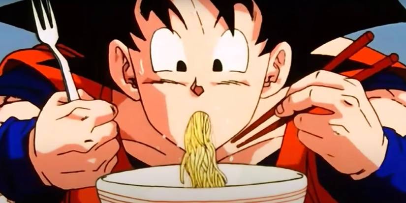 Goku enjoying a bowl of ramen.