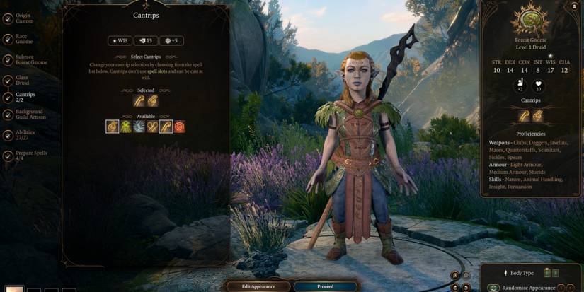 druid cantrips char creation bg3