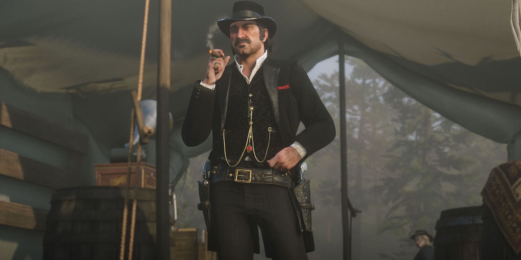 Dutch van der Linde smokes a cigar in Red Dead Redemption 2