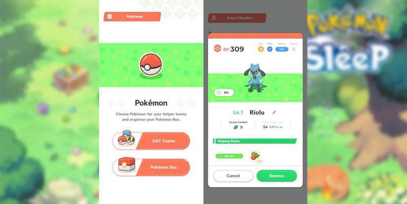 image showing how to remove a pokemon from pokemon sleep team.