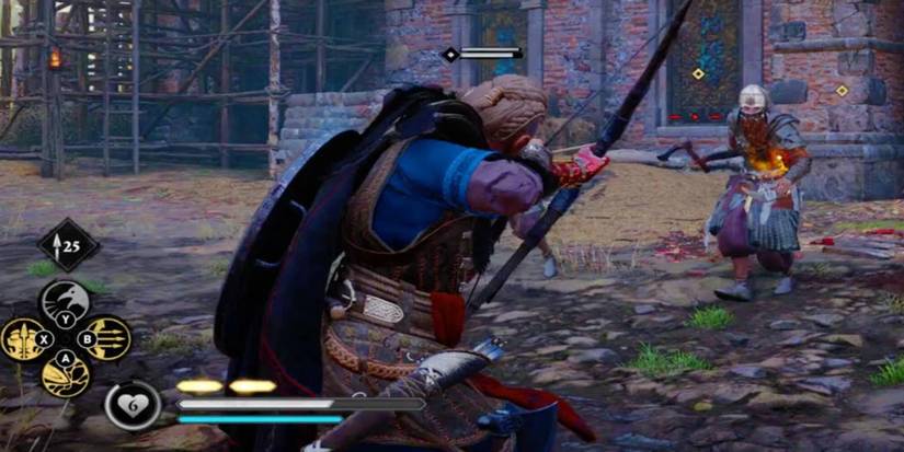 Eivor using a bow in melee combat