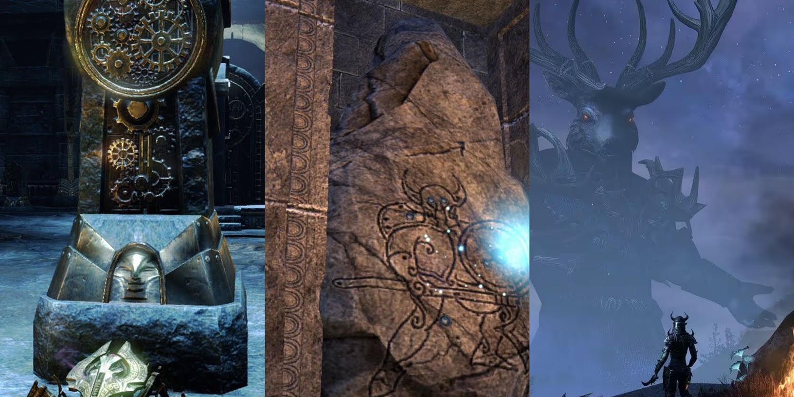 Elder Scrolls Online dark quests: Razak (left), Corrupted Stone (center), Hircine (right)