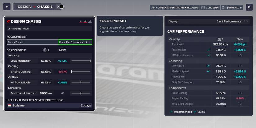 F1 Manager 2023 Best Upgrades Chassis