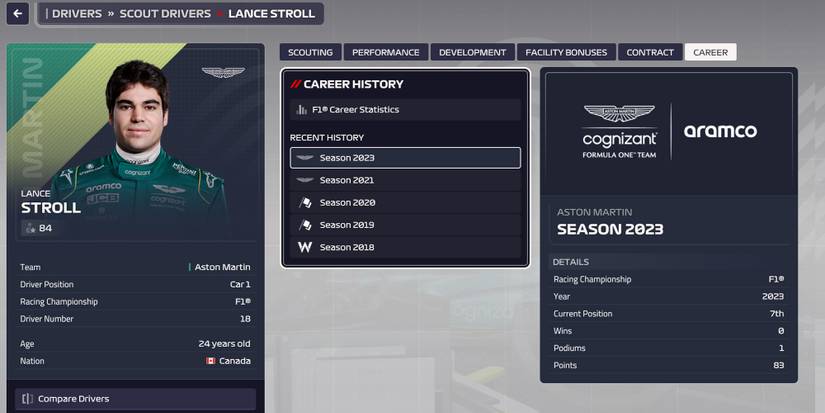 F1 Manager 2023 Young Drivers Lance Stroll