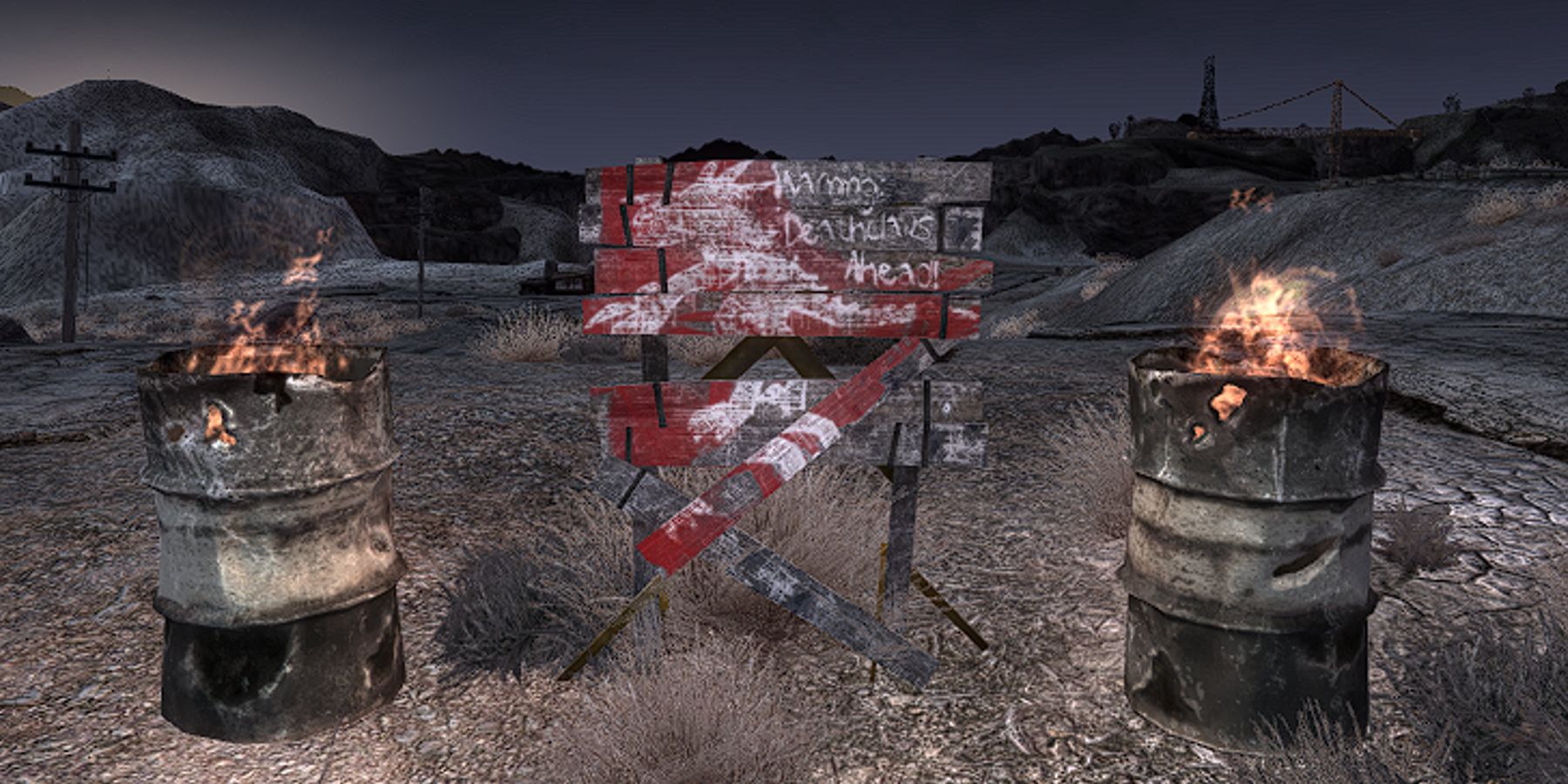 Fallout New Vegas Quarry Junction Deathclaw Roadside Warning Sign