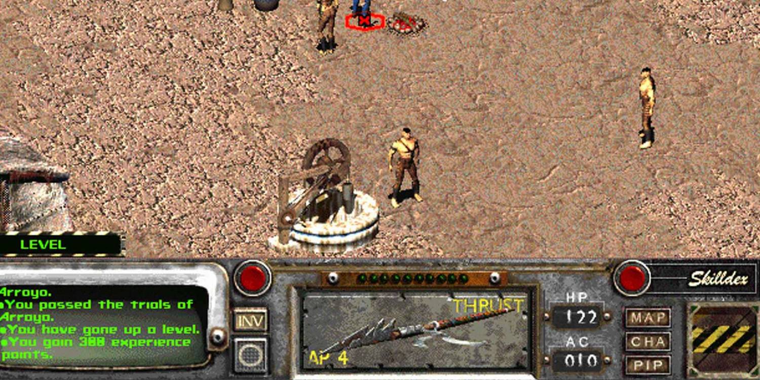 A player exploring a radiated desert in Fallout 2