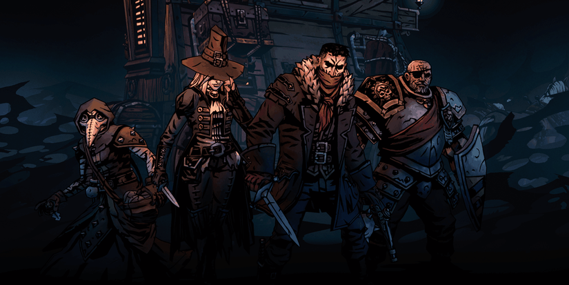 Darkest Dungeon 2 characters in dimly lit area