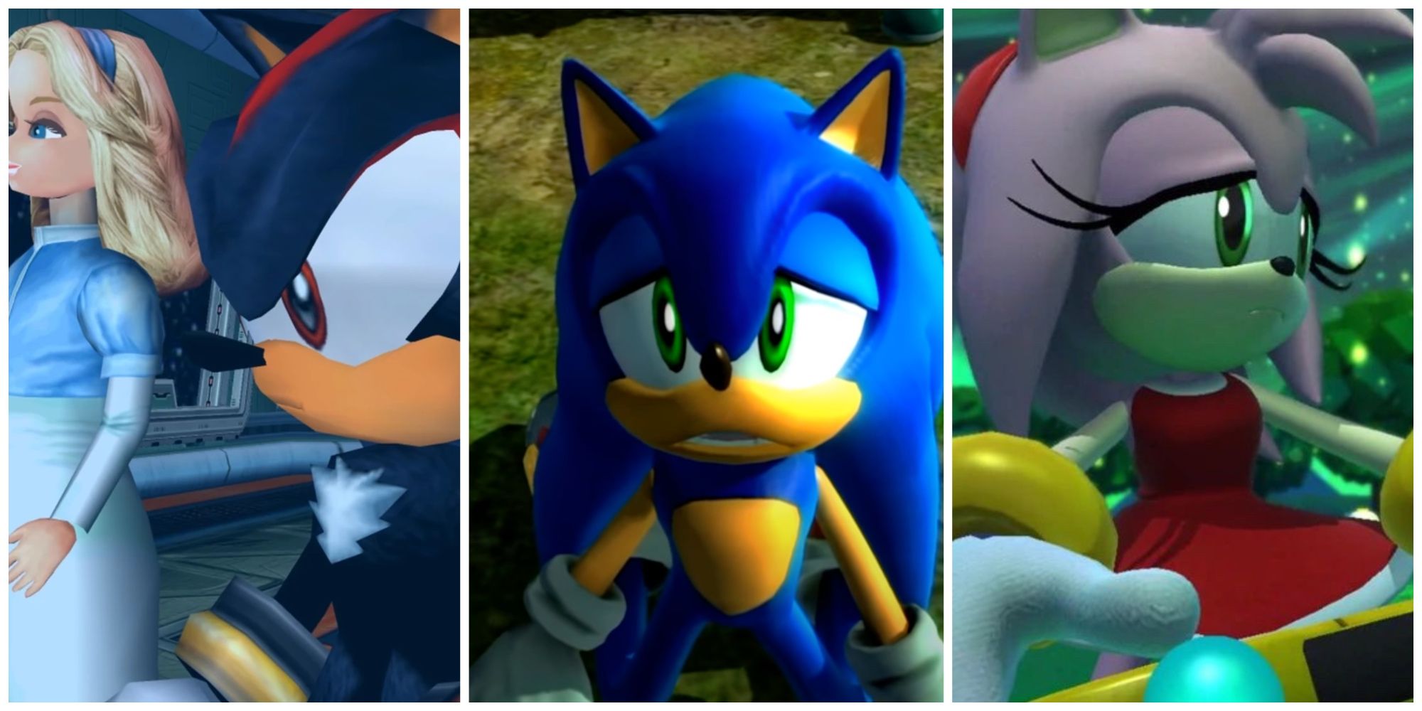 Various Sonic Characters with thoughtful or sad facial expressions.