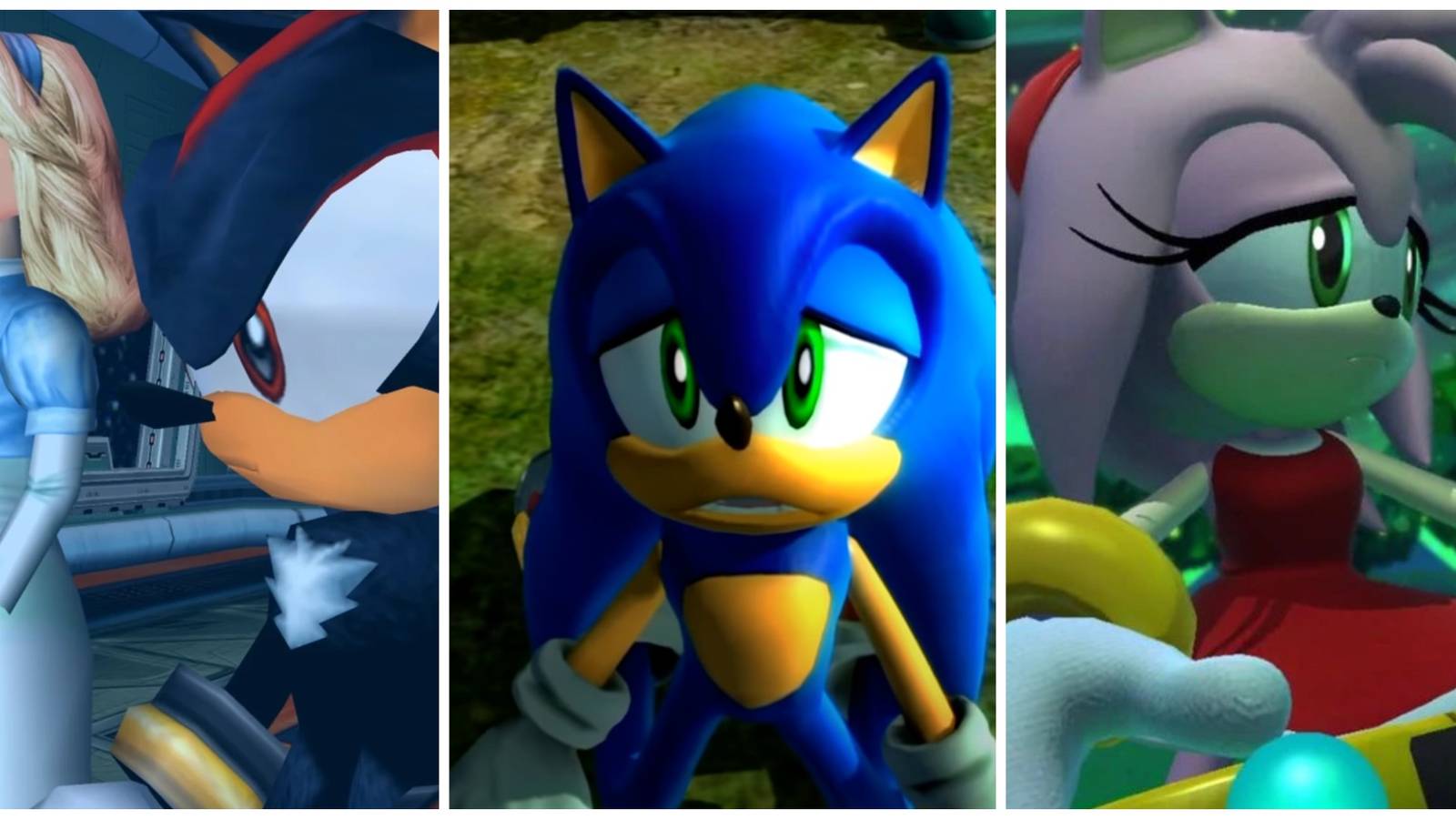 Various Sonic Characters with thoughtful or sad facial expressions.