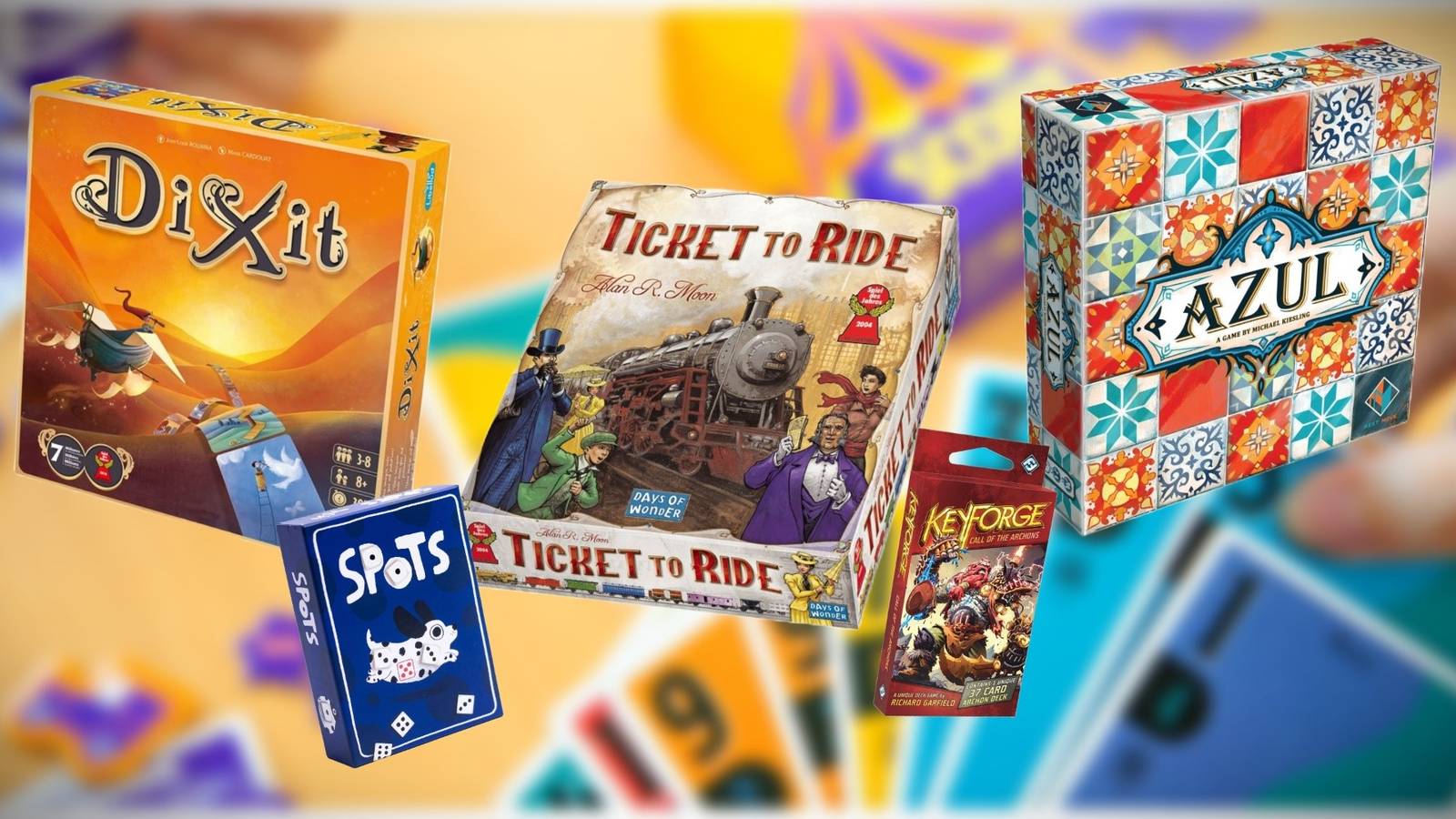 Best Casual Board Games Featured Image - various game boxes on blurred background