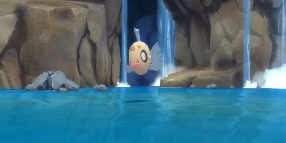 Feebas appears to battle the player character above the water.