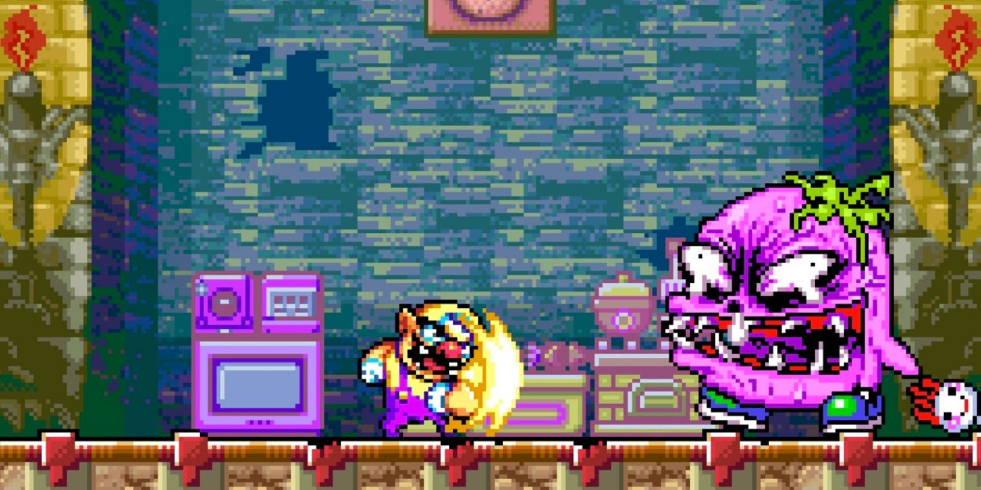 Fighting a boss in Wario Land 4