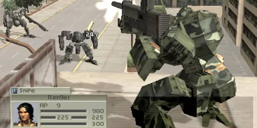 Fighting enemies in Front Mission 4