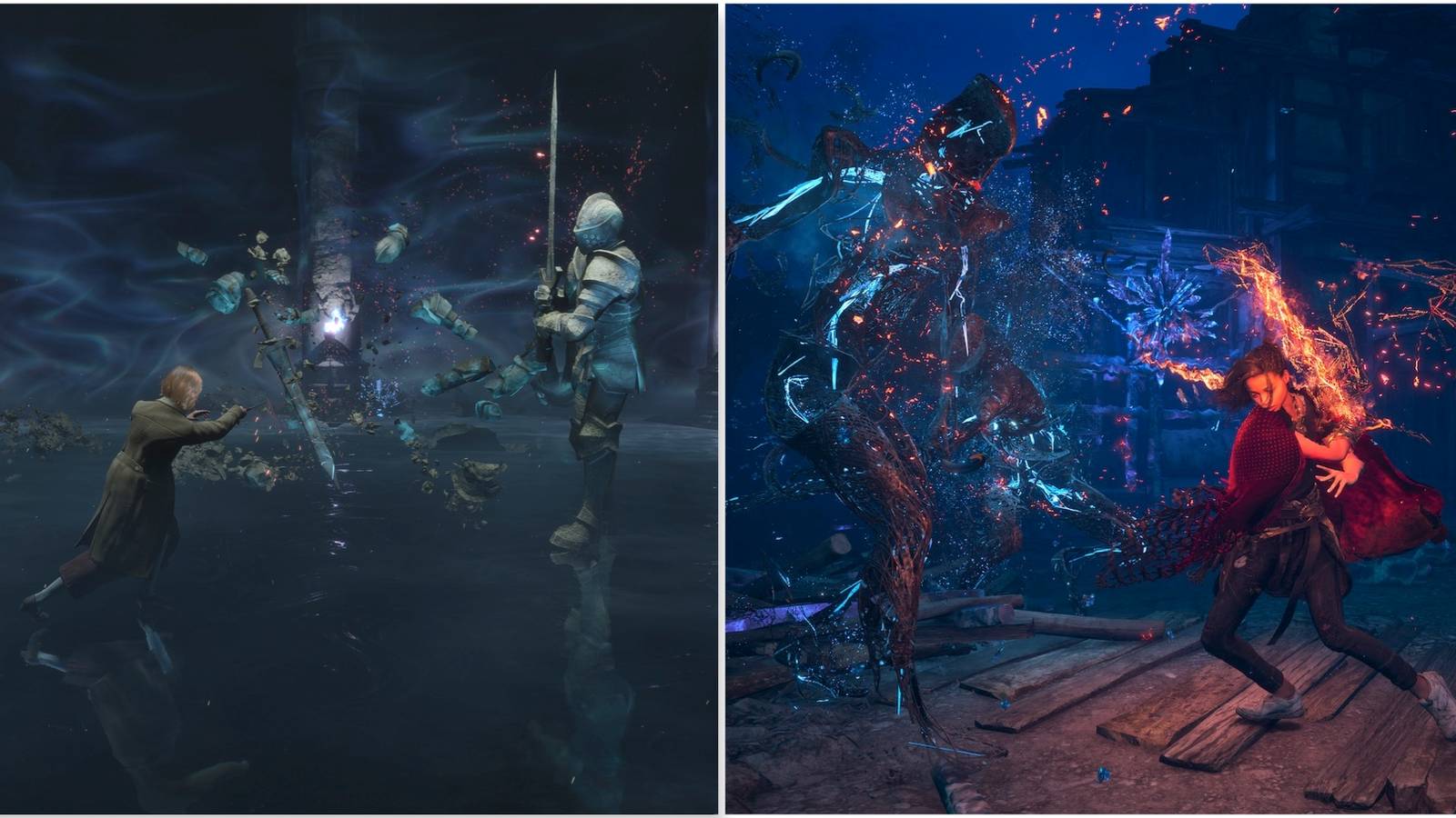 Fighting enemies in Hogwarts Legacy and Forspoken