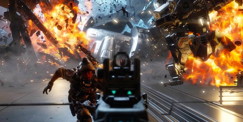 Fighting enemies in Titanfall 2