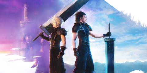 A promotional image of Cloud Strife and Zack Fair standing together in Final Fantasy 7 Ever Crisis.
