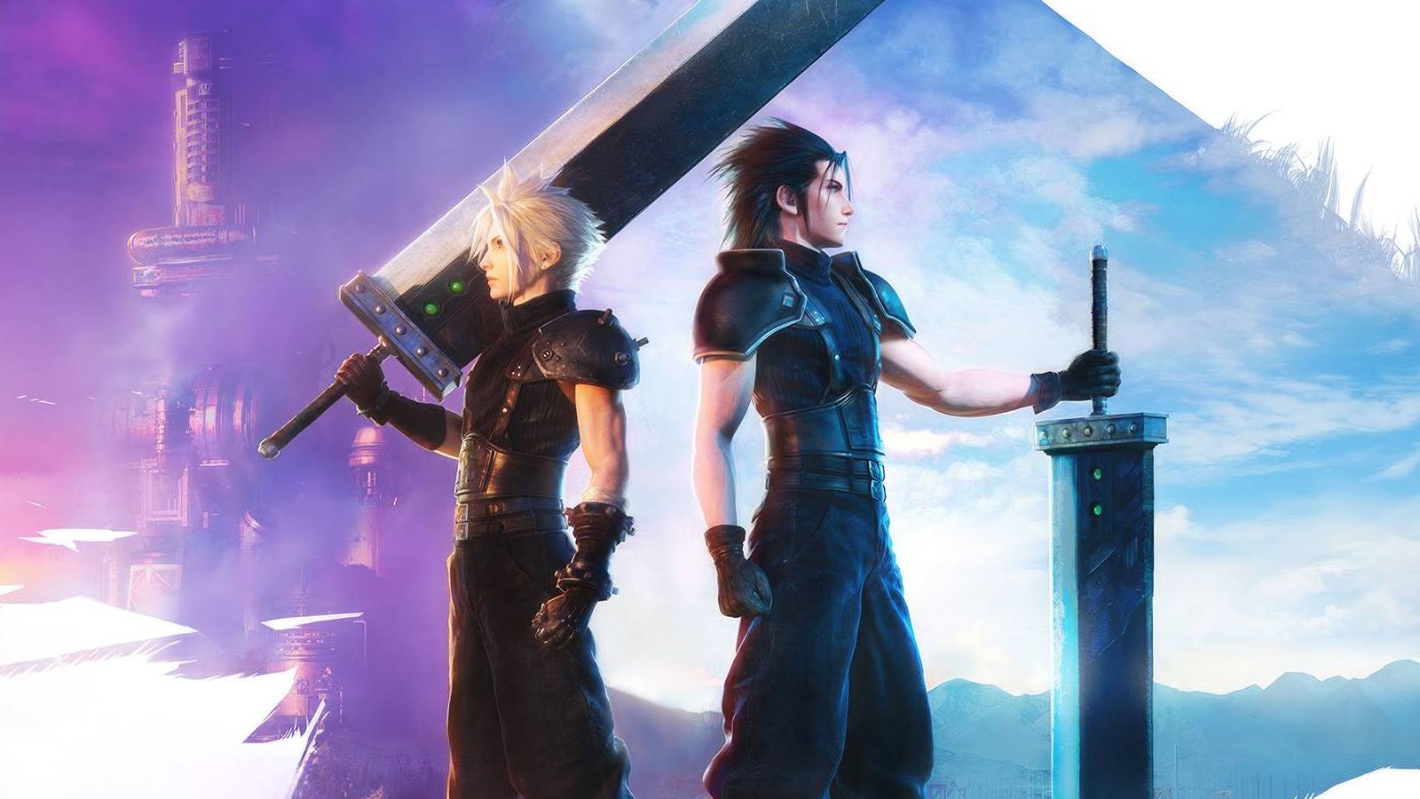 A promotional image of Cloud Strife and Zack Fair standing together in Final Fantasy 7 Ever Crisis.