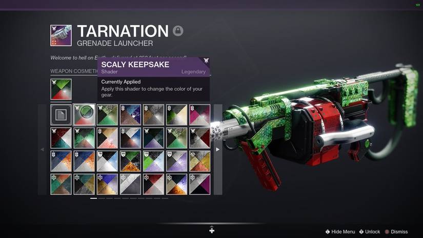 Destiny 2 Tarnation grenade launcher with scaly keepsake shader