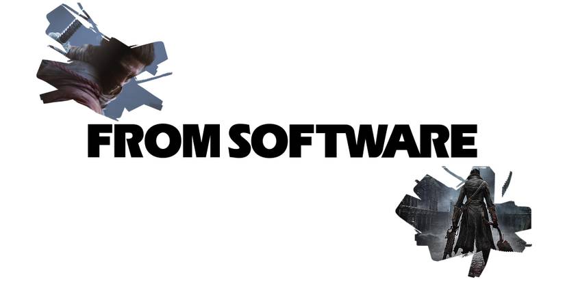 FromSoftware logo flanked by Sekiro and Bloodborne artwork on white background