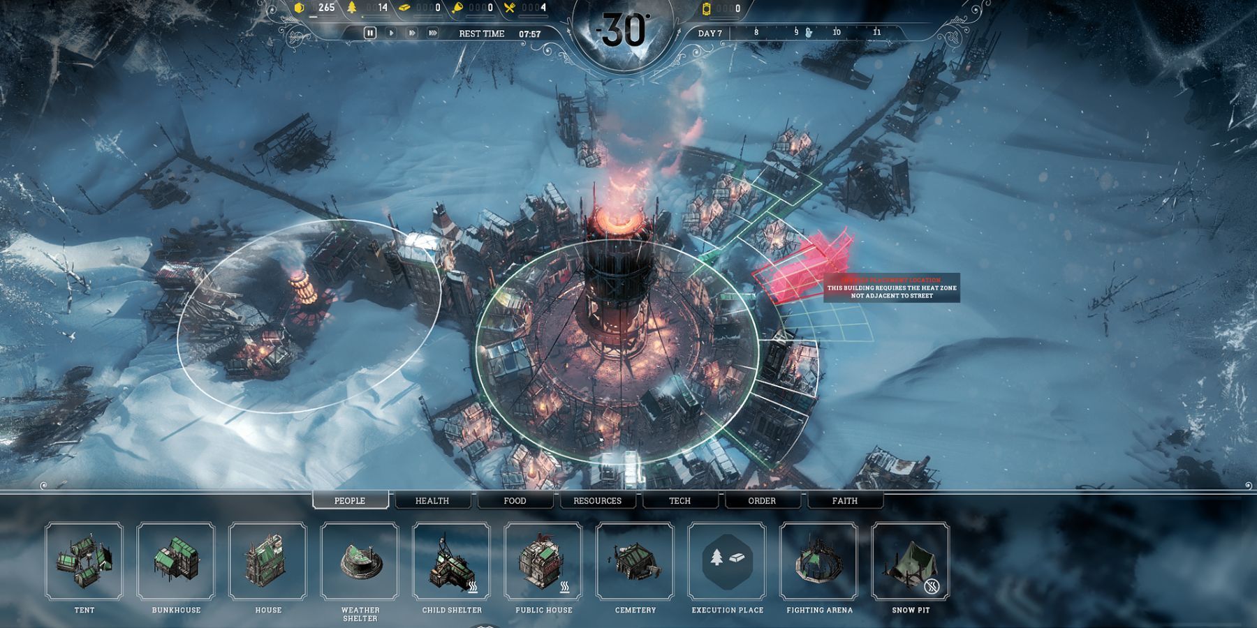 A player building their city in Frostpunk