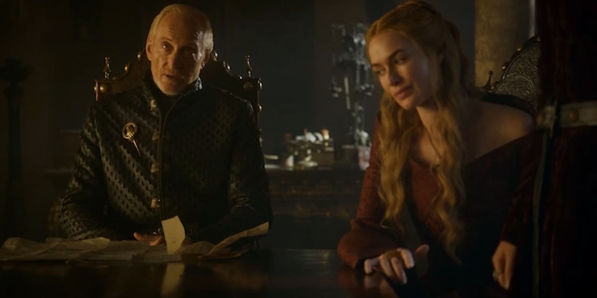 Tywin and Cersei Lannister in Game of Thrones.