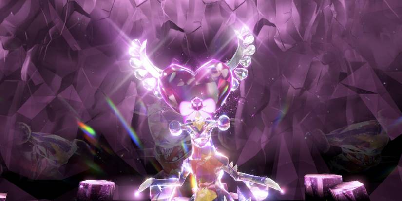 Tera Fairy-type Garchomp in a Tera Raid in Pokemon