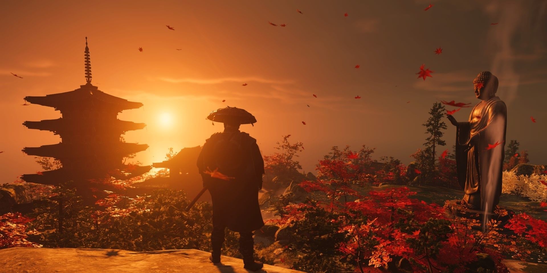 Ghost of Tsushima Standing looking at the sunset