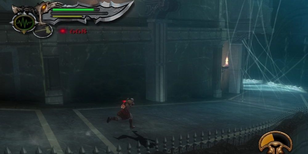 kratos from god of war running down a ramp