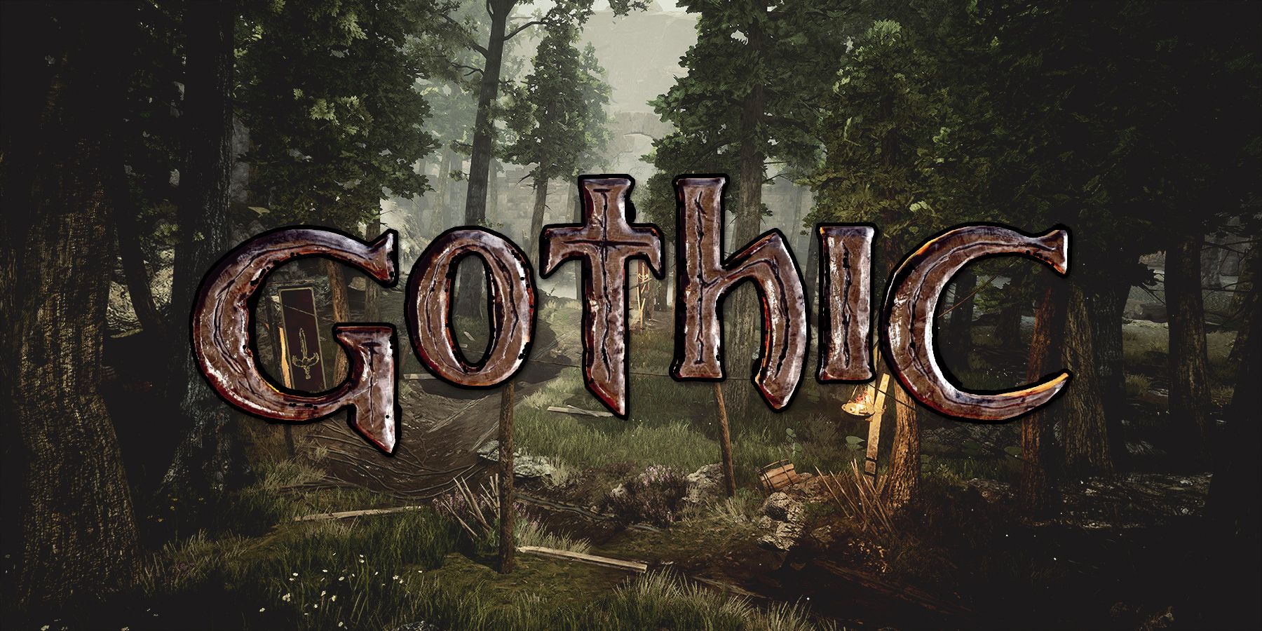 Gothic Remake logo over promo forest screenshot