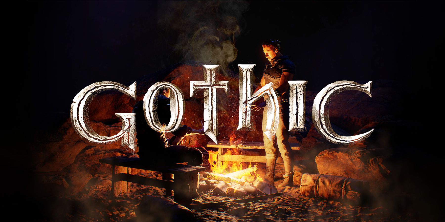 Gothic Remake small camp promo screenshot with original game logo overlay