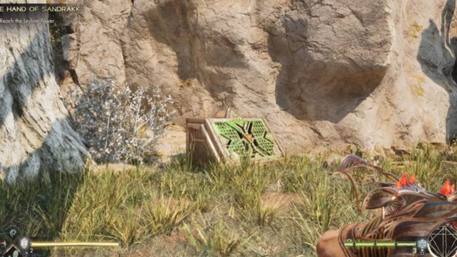 A closed green box containing a chest in Immortals of Aveum