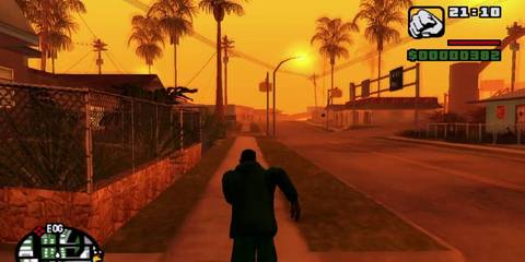GTA San Andreas CJ runs into sunset 