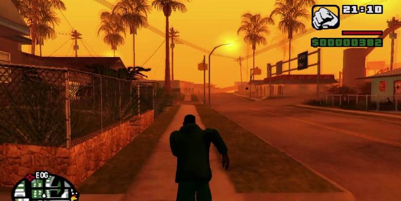 GTA San Andreas CJ runs into sunset 