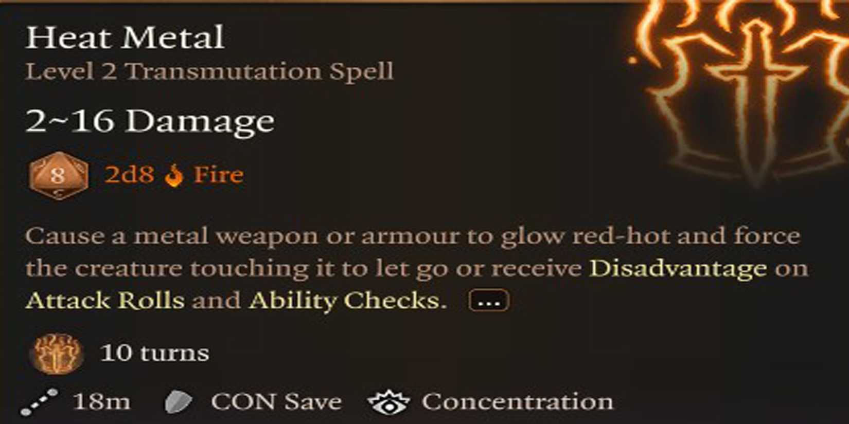 heat metal spell baldurs gate 3
