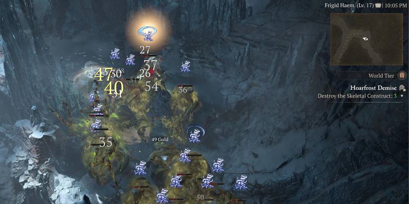 A player attacking enemies in the Hoarfrost Demise dungeon in Diablo 4