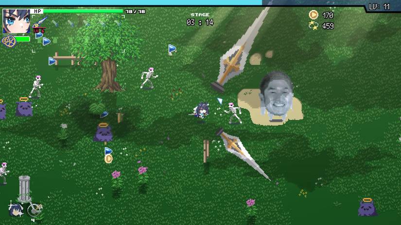 a Silver YAGOO in HoloCure being attacked by Ouro Kronii