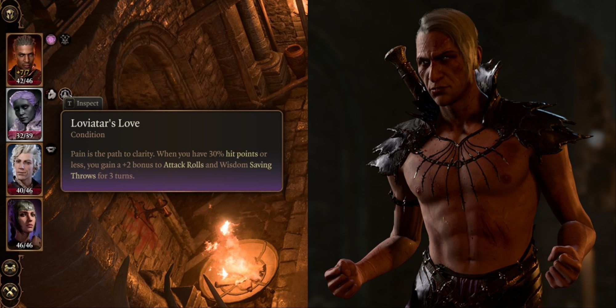 The in-game description of Loviatar's Love and Abdirak in Baldur's Gate 3