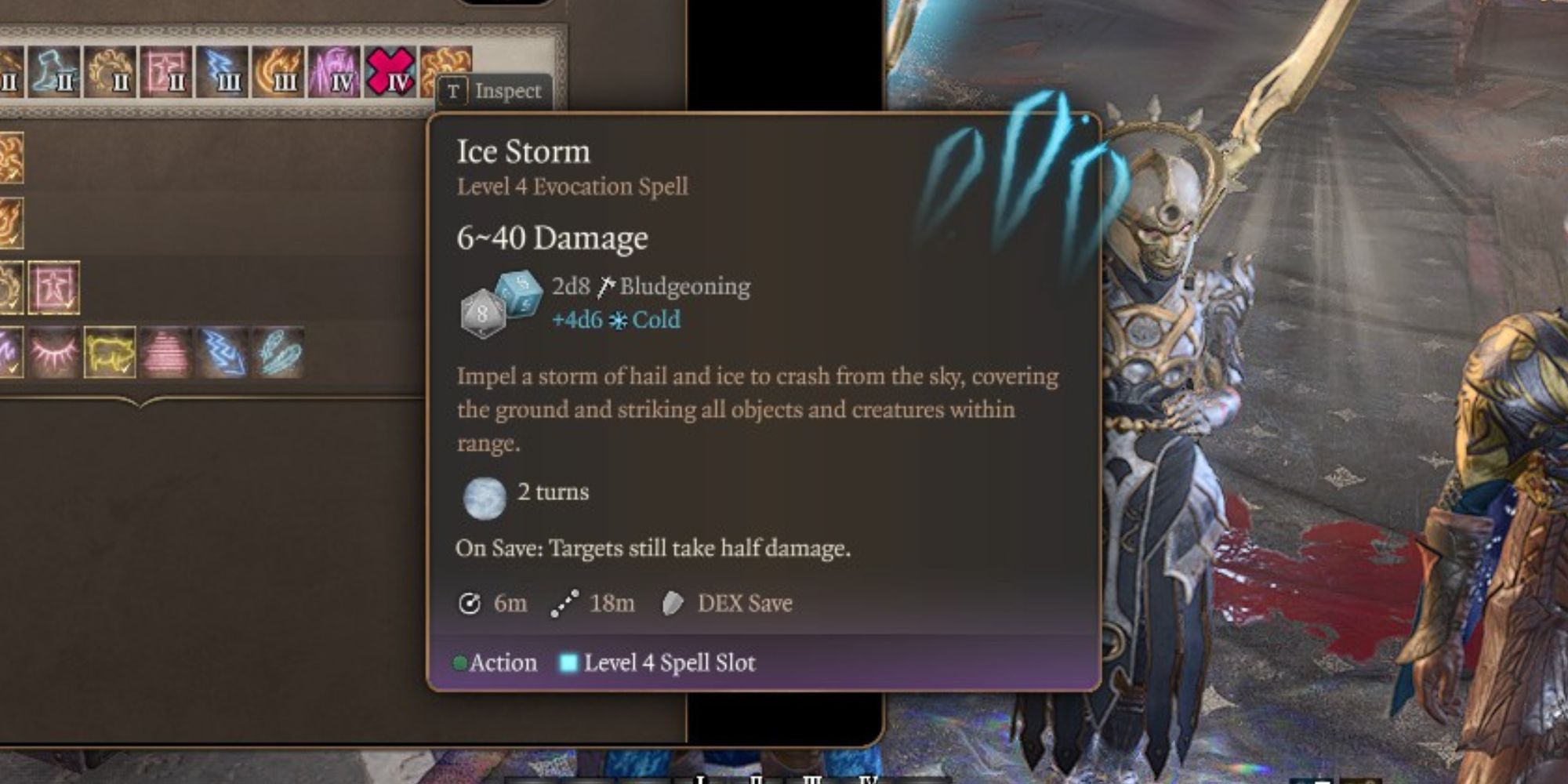 The Ice Storm spell in the inventory screen in Baldur's Gate 3