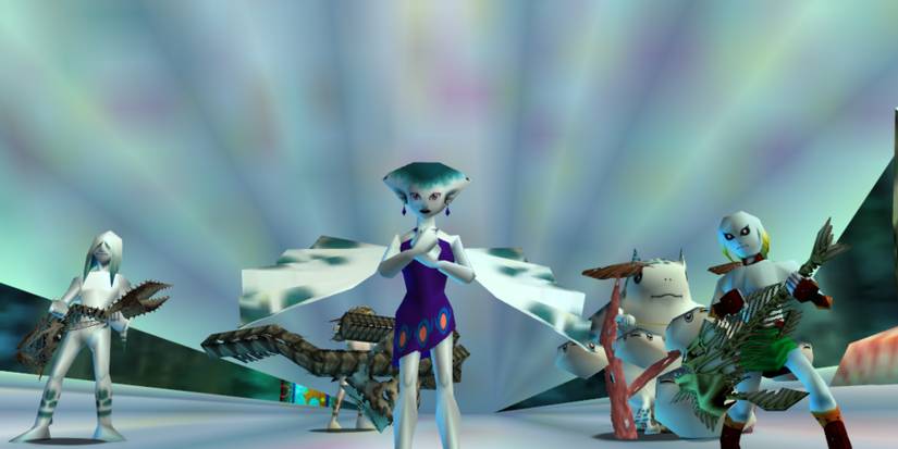 The Indigo-Gos performing in a clam shell