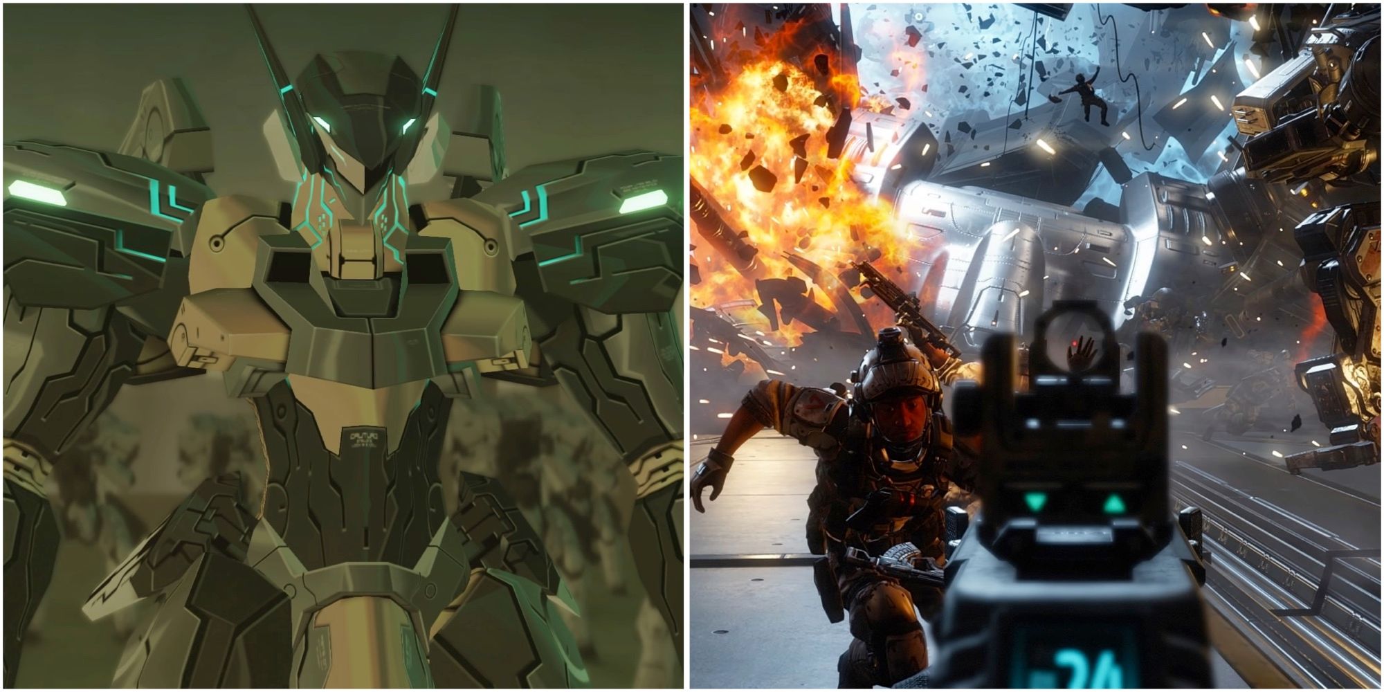 Jehuty in Zone Of The Enders The Second Runner and Fighting enemies in Titanfall 2