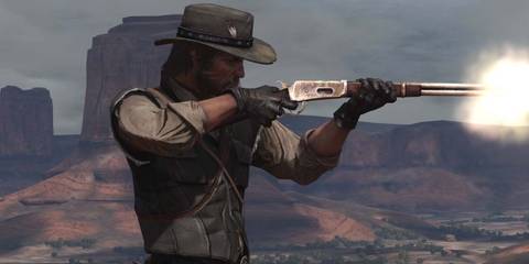 John Marston firing a rifle in Red Dead Redemption
