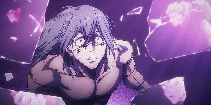 Mahito wearing a shocked expression and looking upward in Jujutsu Kaisen