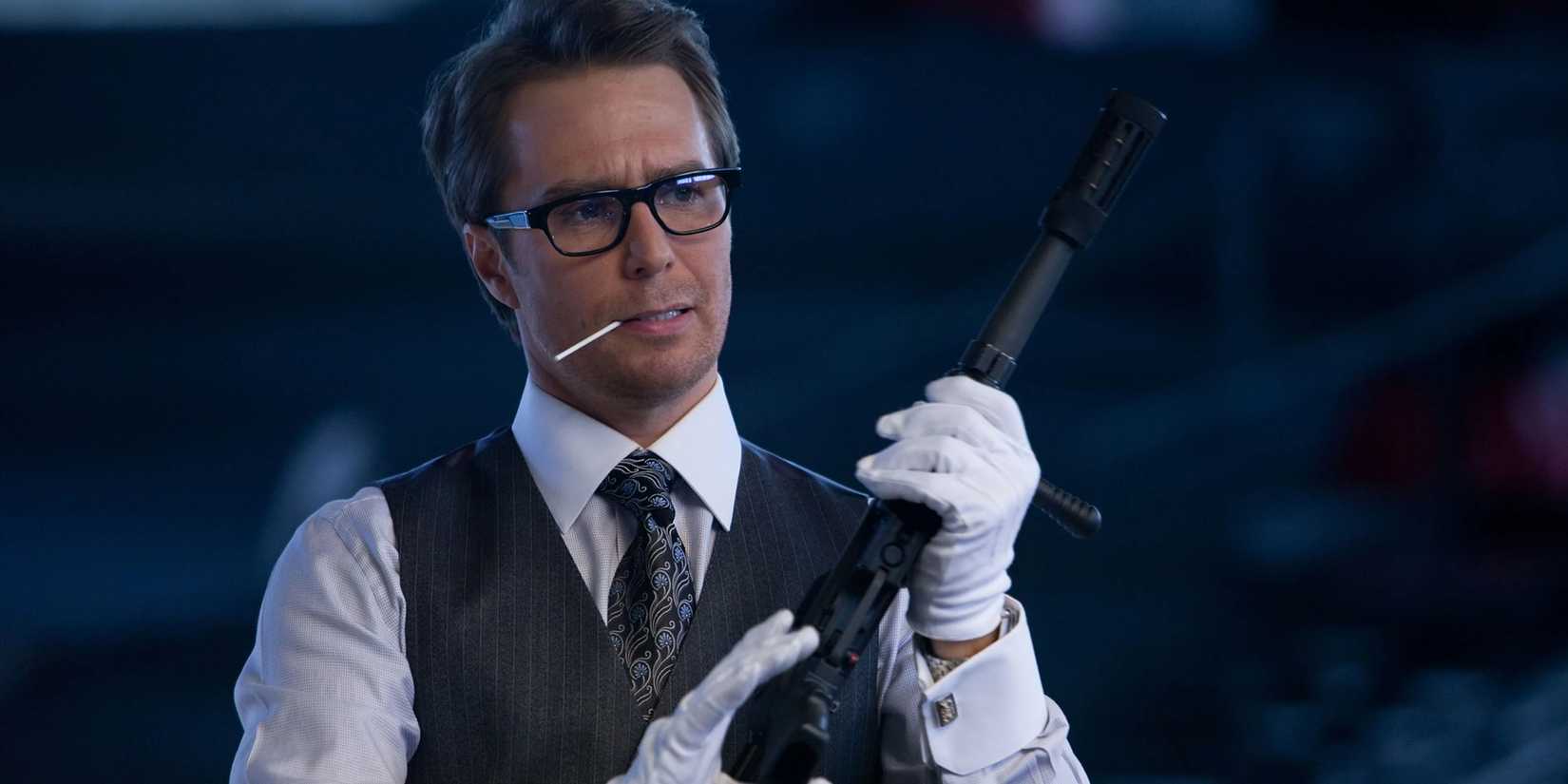 Justin Hammer wielding a gun in Iron Man 2