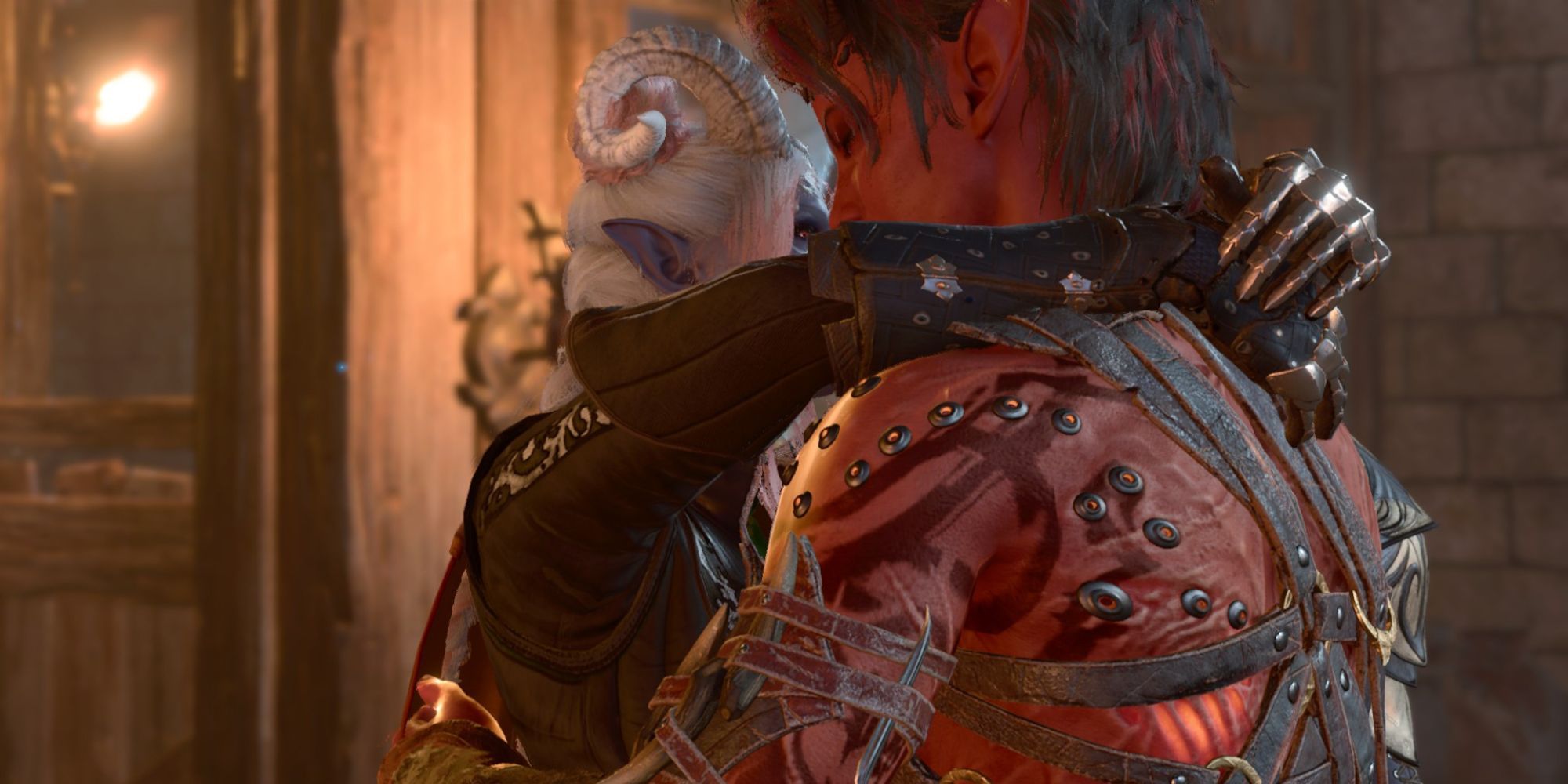A player hugging Karlach in Baldur's Gate 3