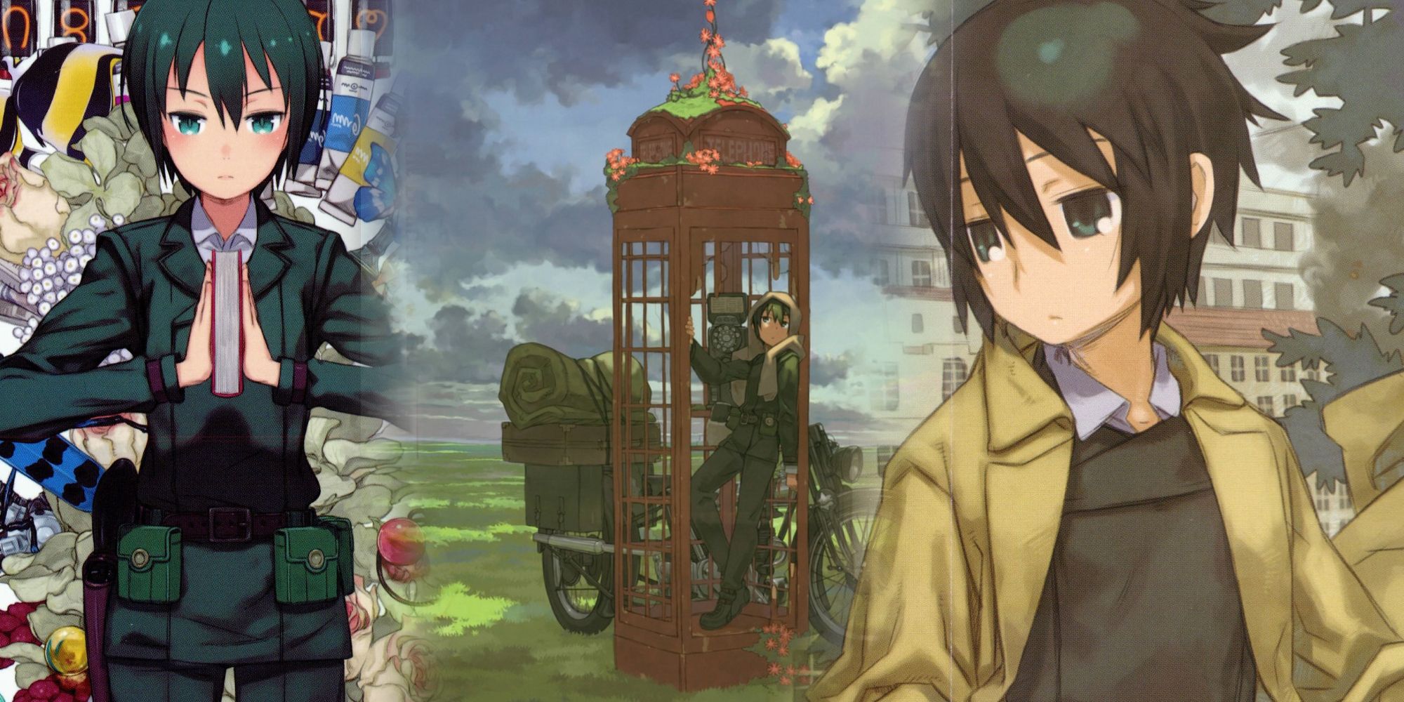 Kino no Tabi various light novel covers featuring kino