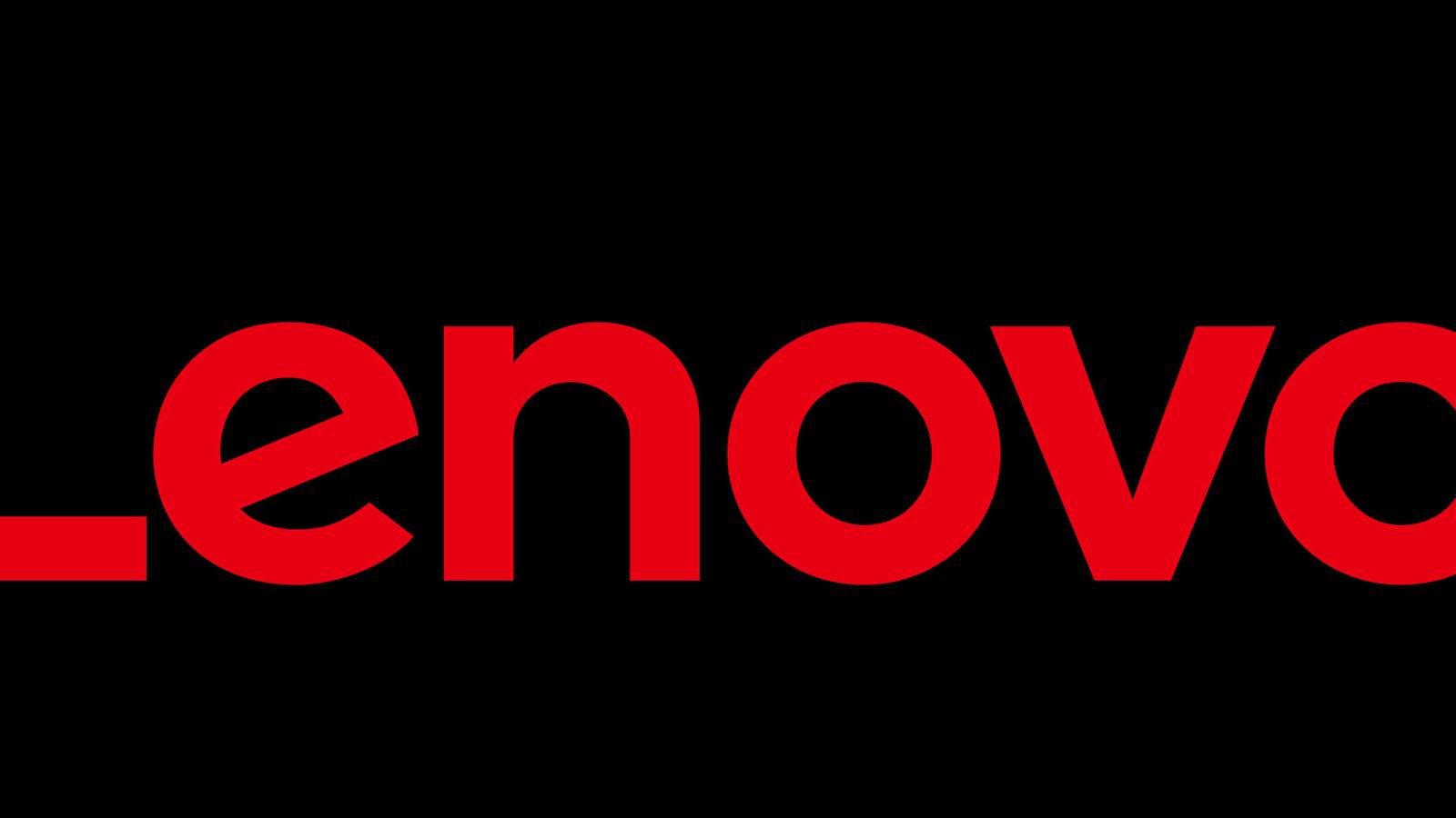 A red Lenovo logo against a black background.