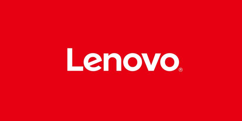 A white Lenovo logo against a red background.