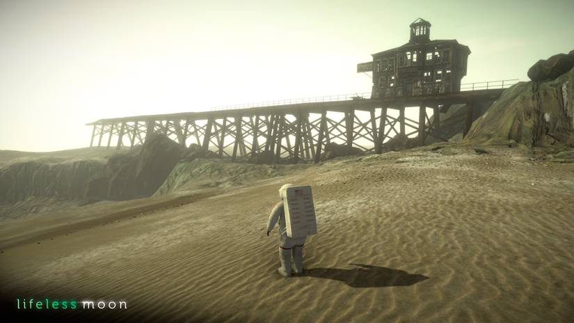 lifeless moon astronaut boardwalk beach 