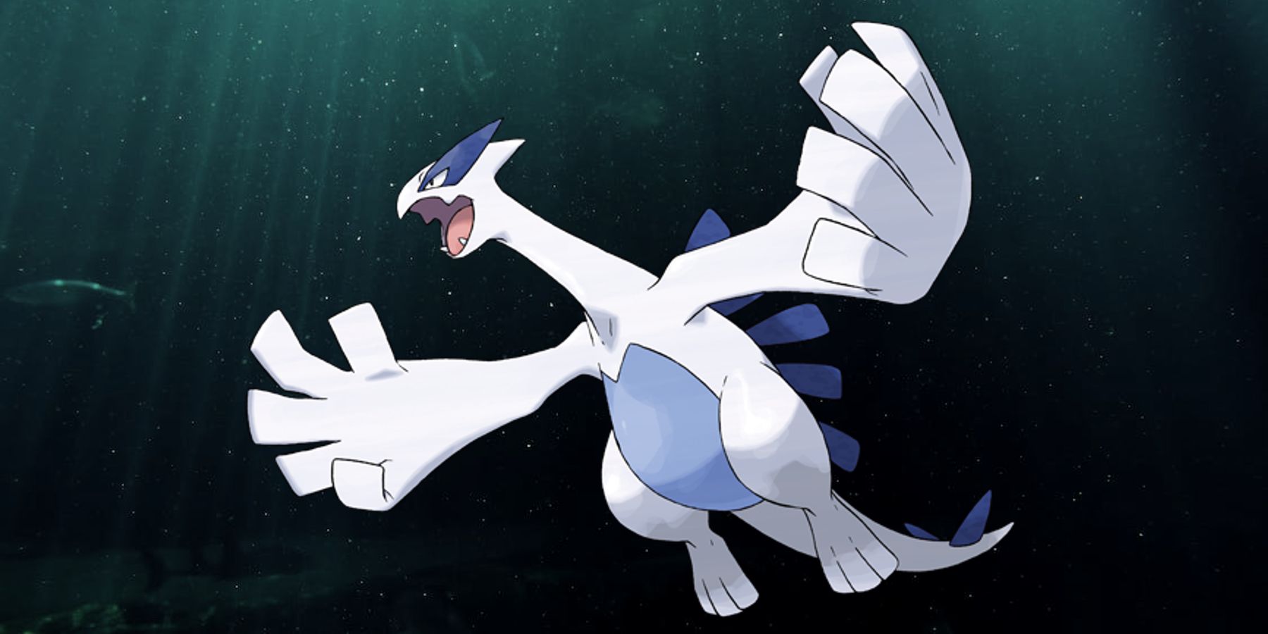 Lugia vocalizes a screech in the deep ocean in Pokemon