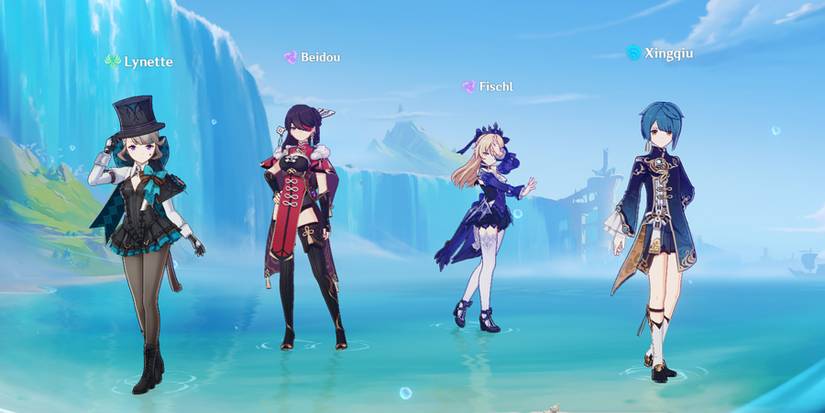 lynette-beidou-fischl-and xingqiu in genshin impact